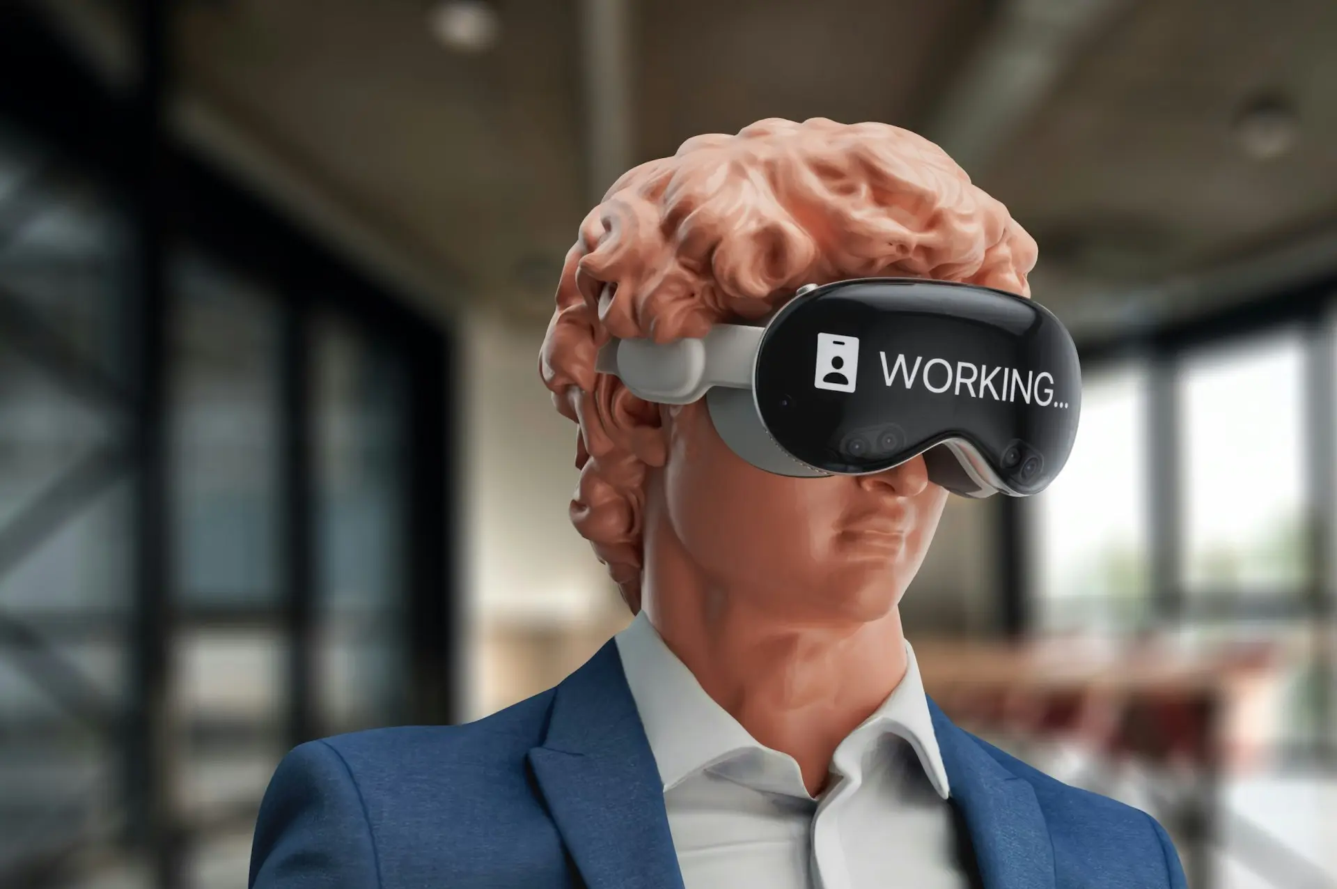 a man in a suit with a virtual headset